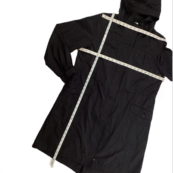 Eileen Fisher Hooded Rain Coat Black. Sz Large - Picture 9 of 11